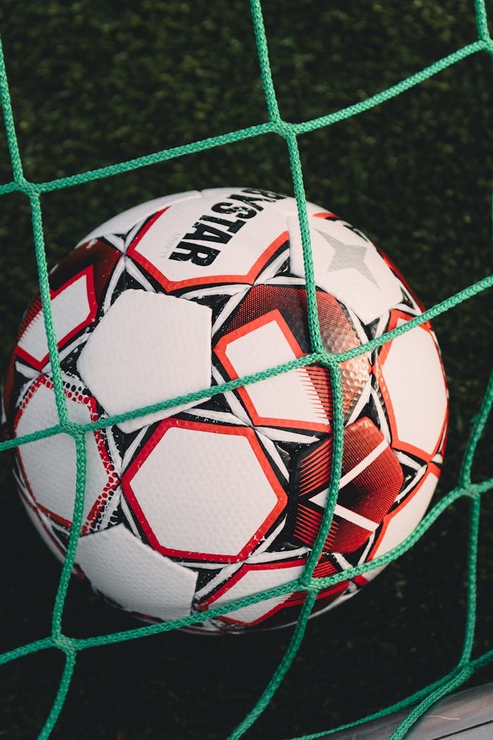 Close-up of a Soccer Ball in the Goal 